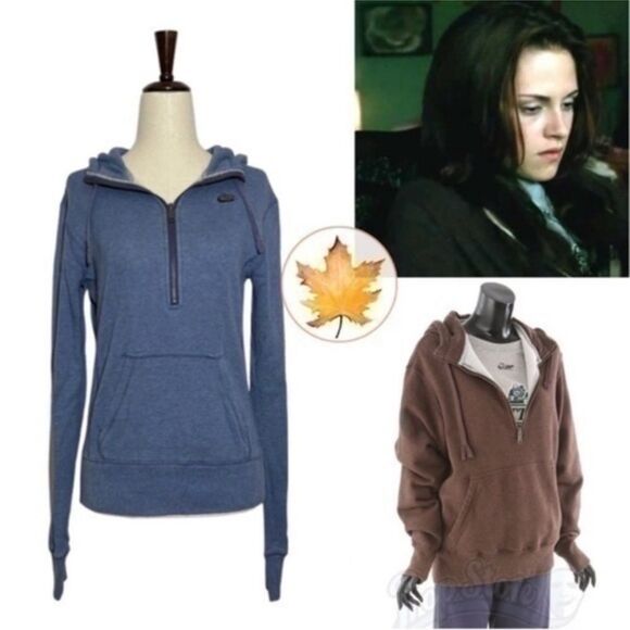 Nike Half Zip Hooded Pullover Sweatshirt Heathered Blue Small ASO Bella Swan - Picture 1 of 15